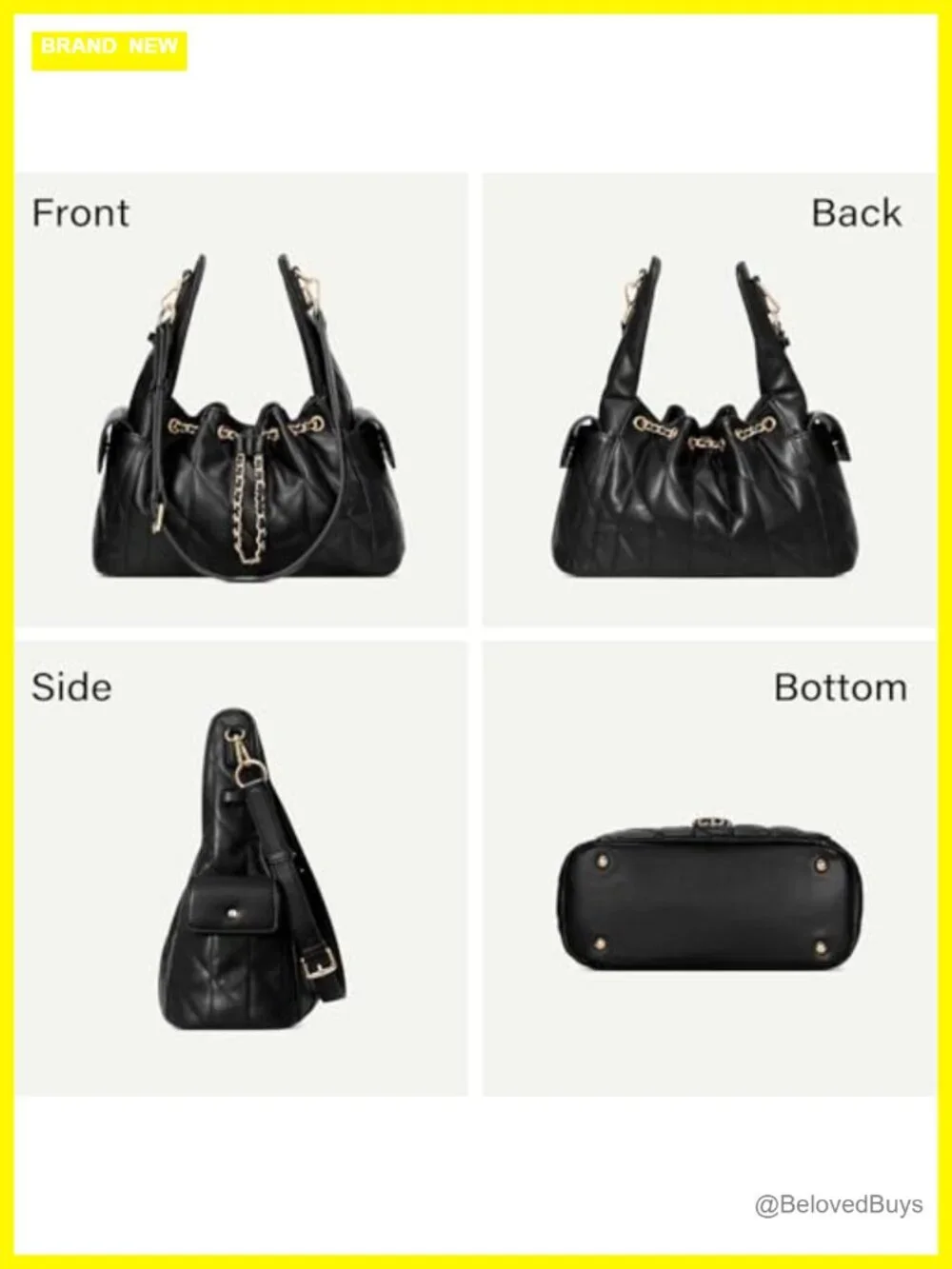 Quilted Vegan Leather Hobo Shoulder Bag Adjustable Strap Slouchy Tote